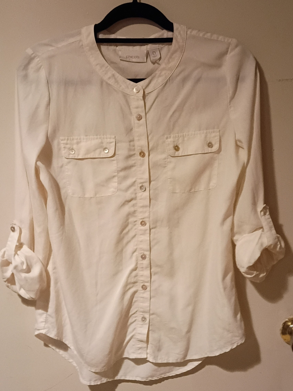Chico's Ivory Button-Front Pocket Shirt